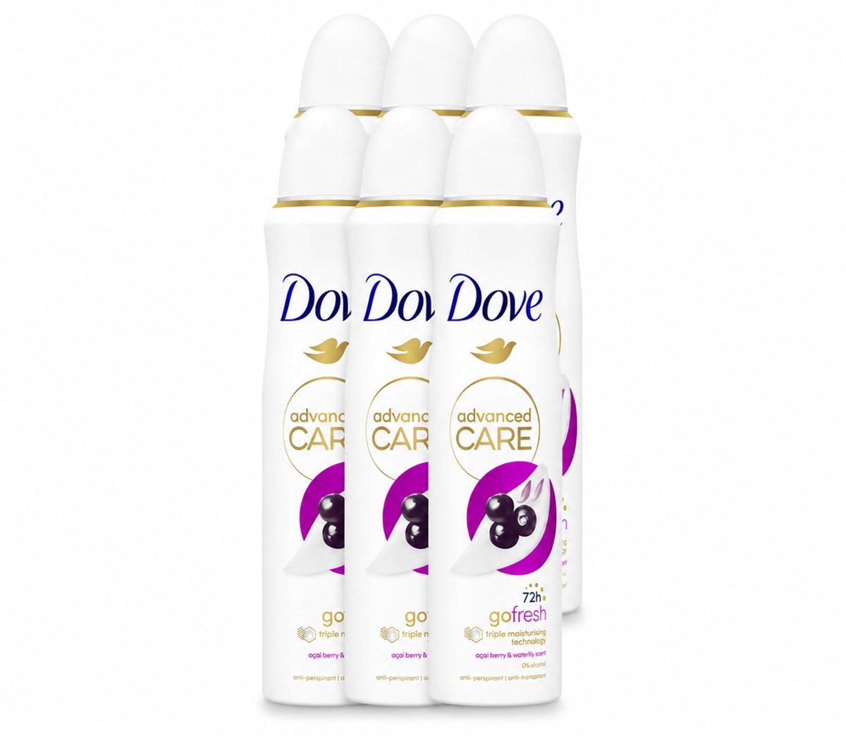 6 x Dove – Deodorant Spray – Acai Berry & Waterlily – 150 ml - Voordeelverpakking - 6 stuks