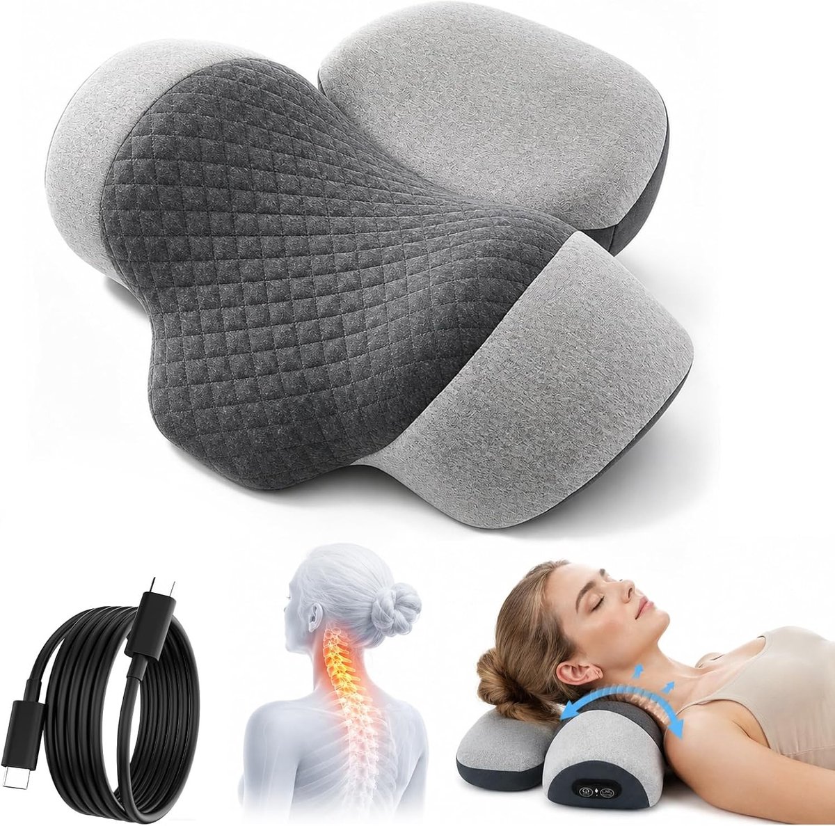 3-in-1 Nekmassager met Vibratie, Warmte en Traction voor Pijnverlichting en Ontspanning van de Nek, Ideaal voor Thuis en Kantoorgebruik