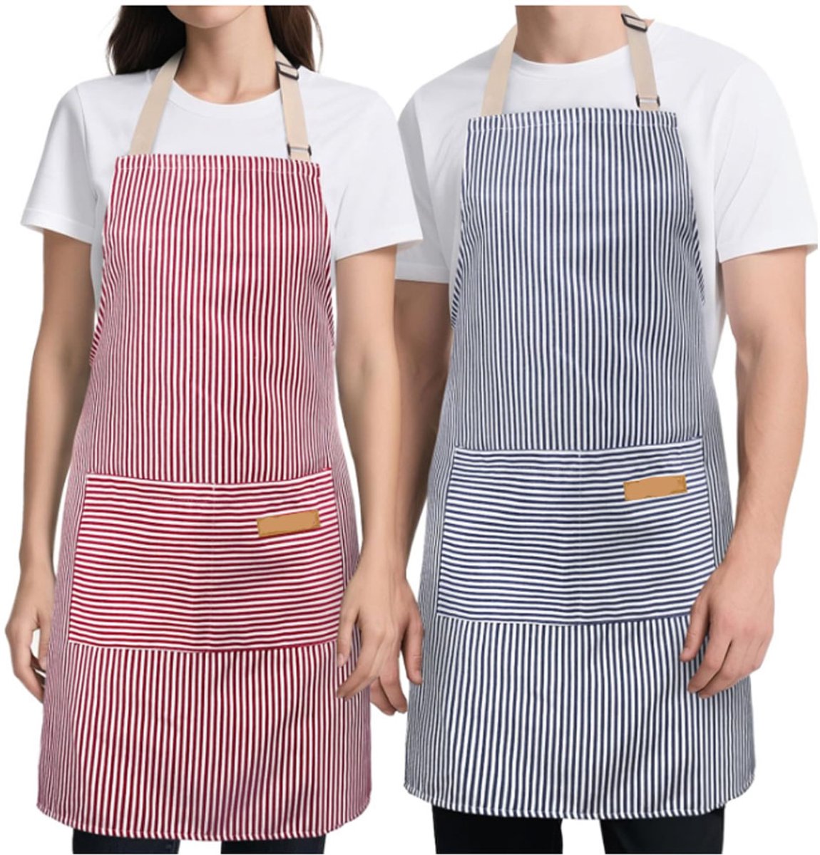 Schort - Keukenschort - keukenschort dames - 2 stuks - keukenschort heren - keukenschort man - verfschort - keukenschorten - Blauw + Roze - tuinschort - met Zakken - Geschikt voor Barbecue, Restaurant, Tuin