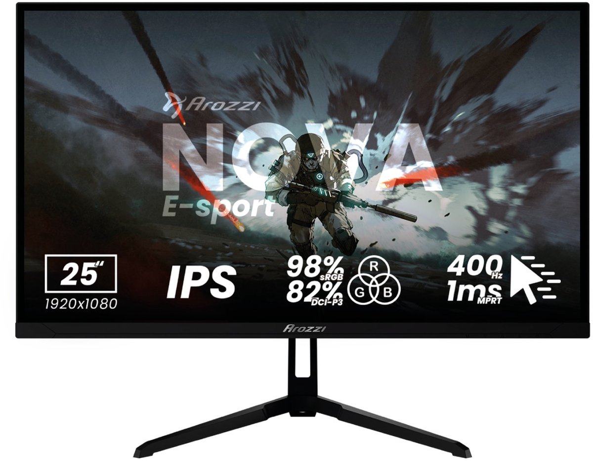 Arozzi Nova 25" E-Sport Gaming Monitor - Full HD IPS - 400Hz - Zwart