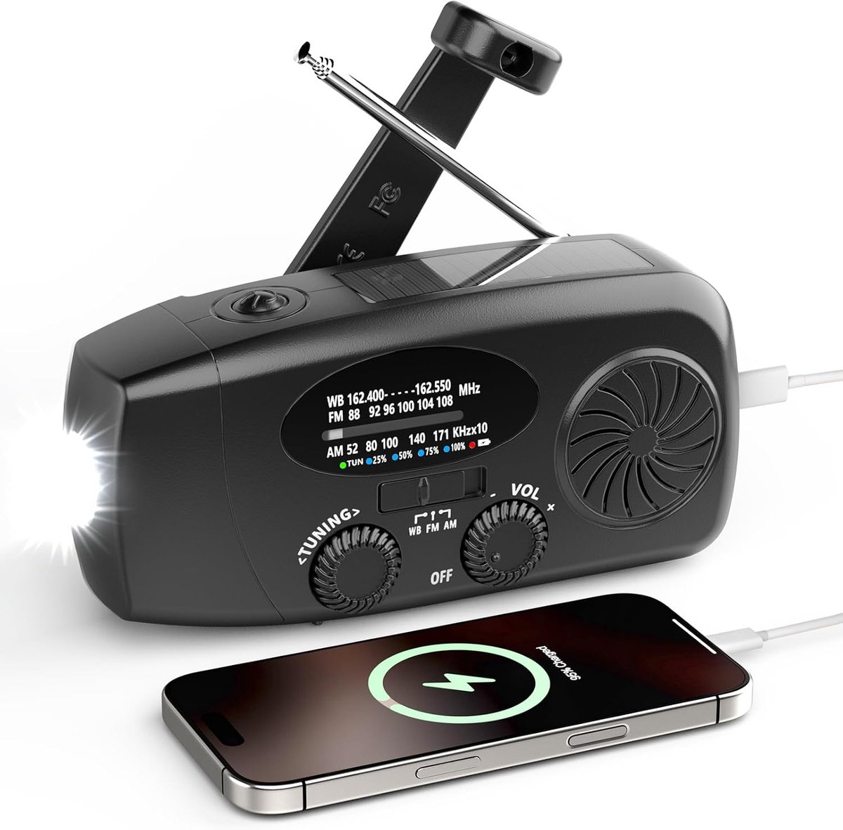 Wind Up Solar Radio, Emergency Crank Weather Radio, Solar Radio met Zaklamp, NOAA/FM/AM Solar Radio, Draagbare - ShopVlot