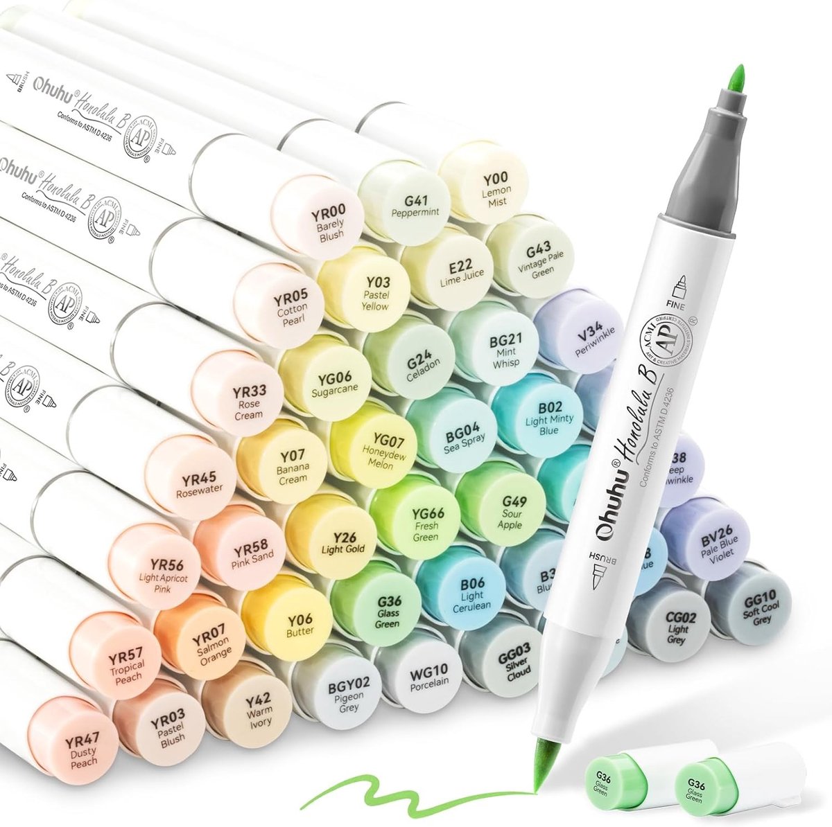 Alcohol markers set - Pastel - 48 stuks - Alcoholinkt met Penseel- en Fijnpunt - Voor Creatief Kleurwerk