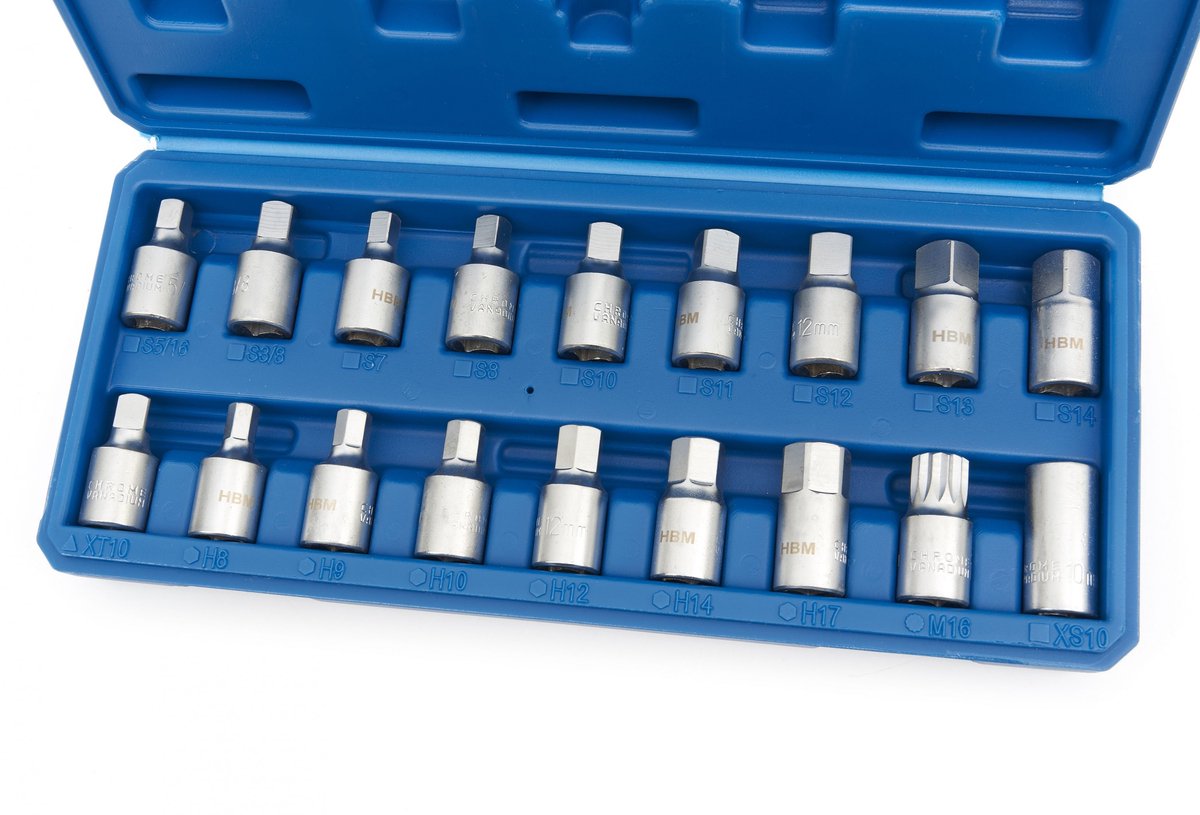 HBM 18-delige Carterplug Doppenset 3/8 inch Dopsleutel
