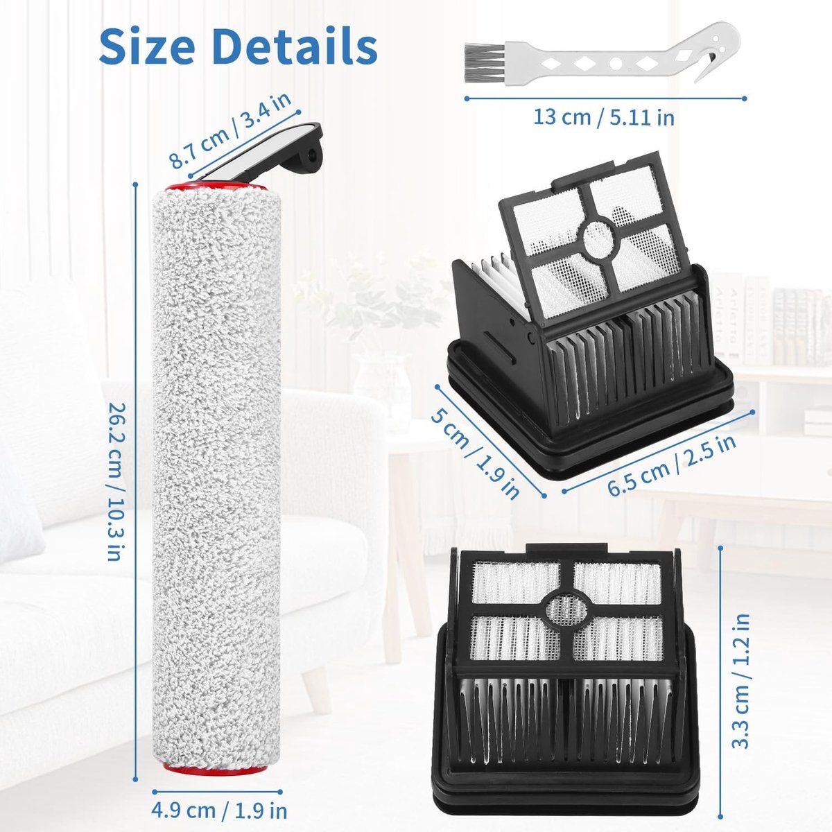 2 Stuks Stofzuigerfilter + 2 Extra Filters + 1 Reinigingsborstel voor Dreame H12 Pro Stofzuiger - Hoogwaardige Vervangingsfilters voor Efficiënte Reiniging