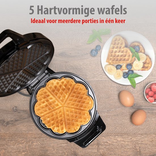 alpina Wafelijzer K-905 - Wafelijzer met Instelbare Temperatuur en Antiaanbaklaag - Wafelmaker met Indicatielampjes en Snelle Opwarming - Wafelmachine voor 5 Hartvormige Wafels — afbeelding 4