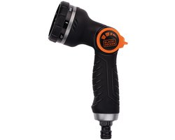 BLACK+DECKER Sproeikop met 3 Tuinslang Koppelingen - Aanpasbare Waterstroom - Kunststof - Zwart/Oranje