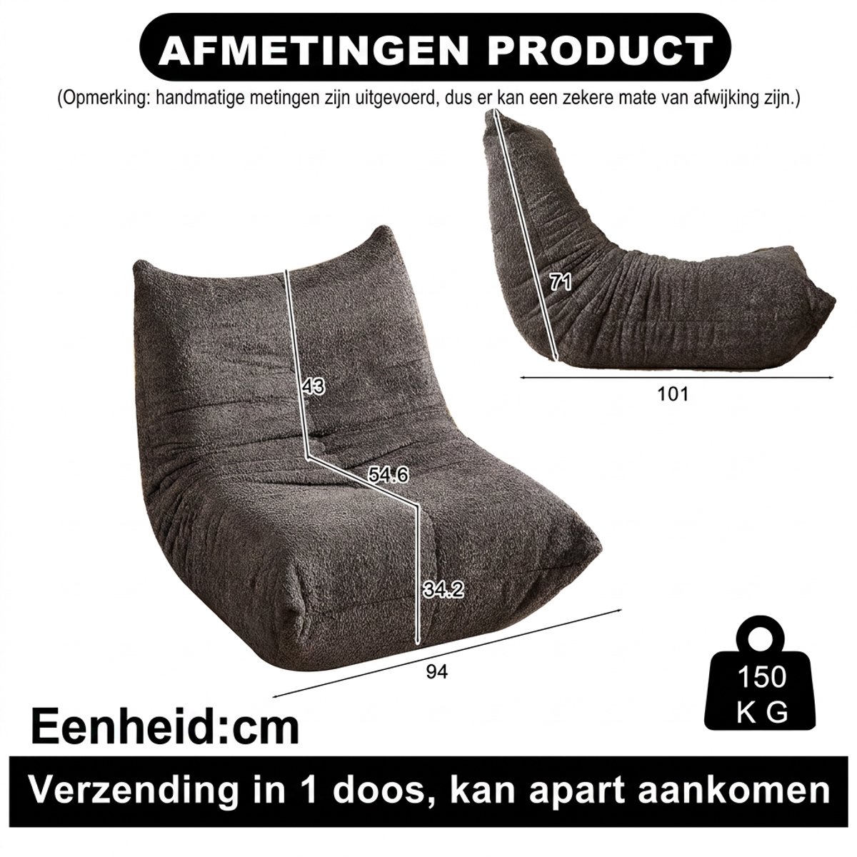 Ropilly Chenille vloerstoel - Lounge stoel zonder armleuningen - Ergonomisch design - Grijze stof - Woonkamer & Gamekamer Grijs