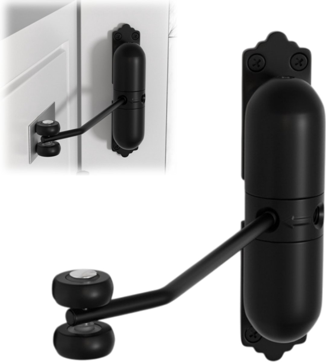Deurdranger - Dubbele veerdeurdranger - Softclose deur - Eenvoudige veerdeurdranger - Geschikt voor binnendeuren - Badkamer - Keuken - Slaapkamer - Zwart - 127*25*153 mm - Draagvermogen 15-50 kg