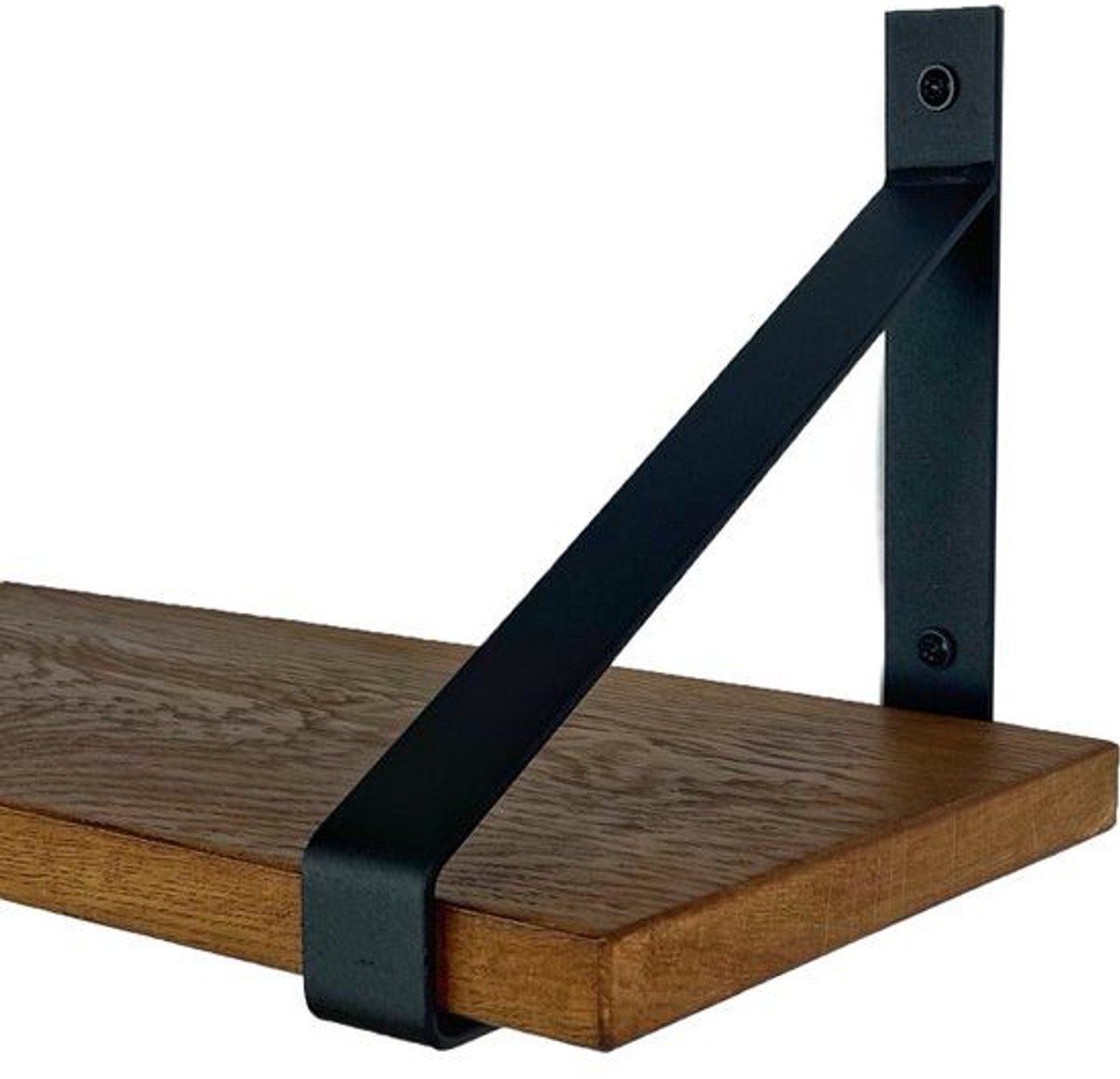 GoudmetHout Donkere Eiken Wandplank - 260x25 cm - 2 Industriële XL Plankdragers Mat Zwart Donker eiken