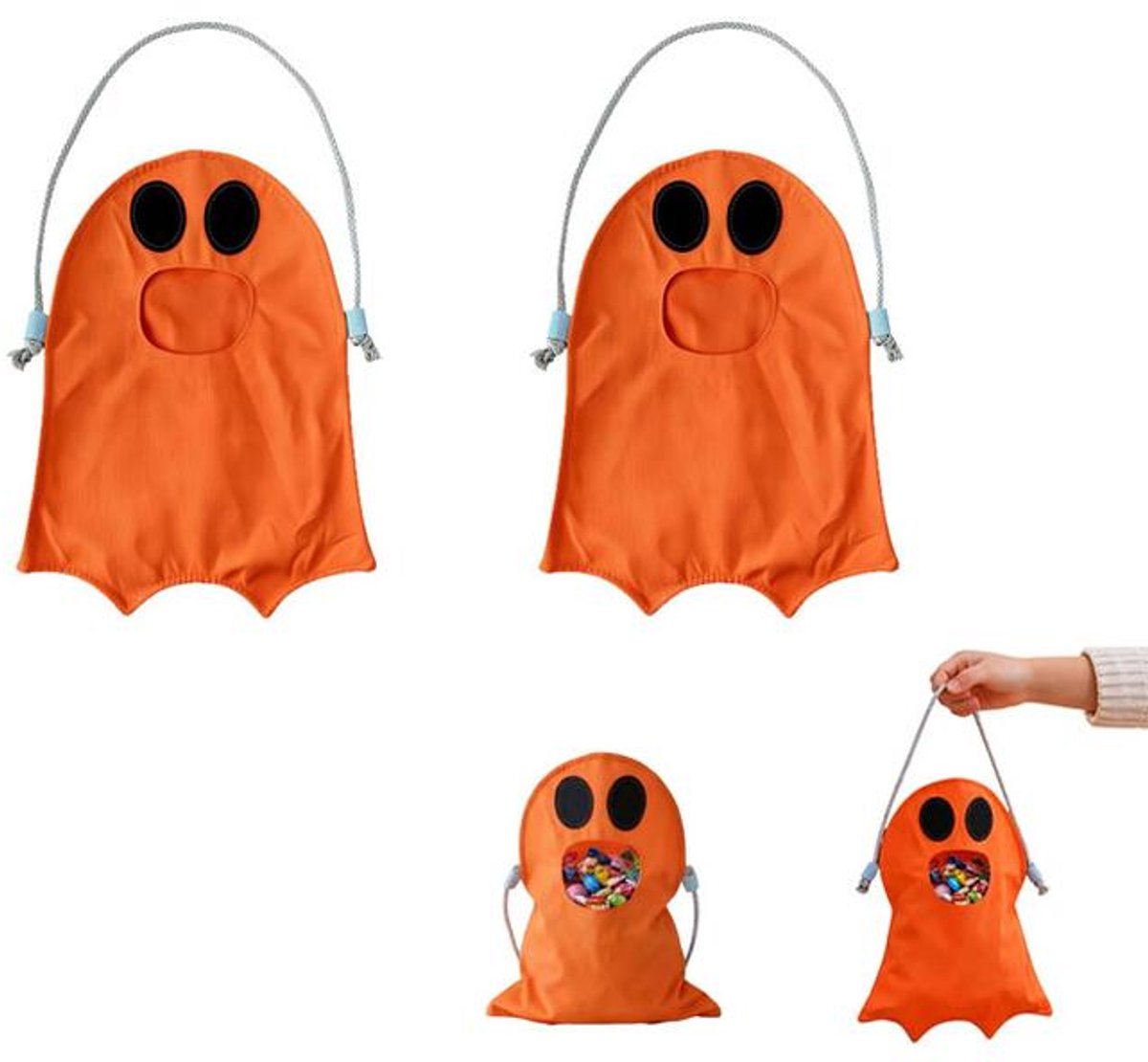 KZQ Set van 2 Snoepzakjes - Halloween snoepzakjes - Snoepzakjes met handvatten - Herbruikbaar - Halloween decoraties - Oranje-rood