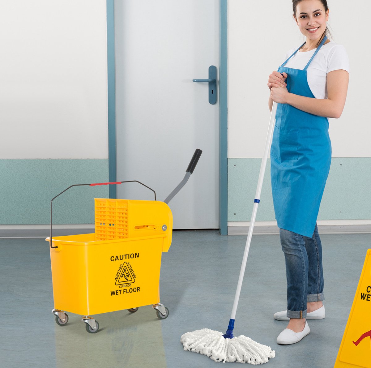 MODFU - Mopset - 20 Liter - Met Pers - 2 Kamers - Wielen - Kunststof - Geel