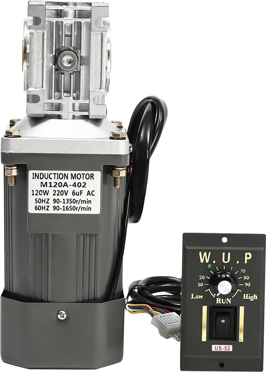 Wormwielmotor 120W AC 220V - Met Snelheidsregelaar - 30:1 Reductie - Gelegeerd Aluminium - Industrieel Gebruik