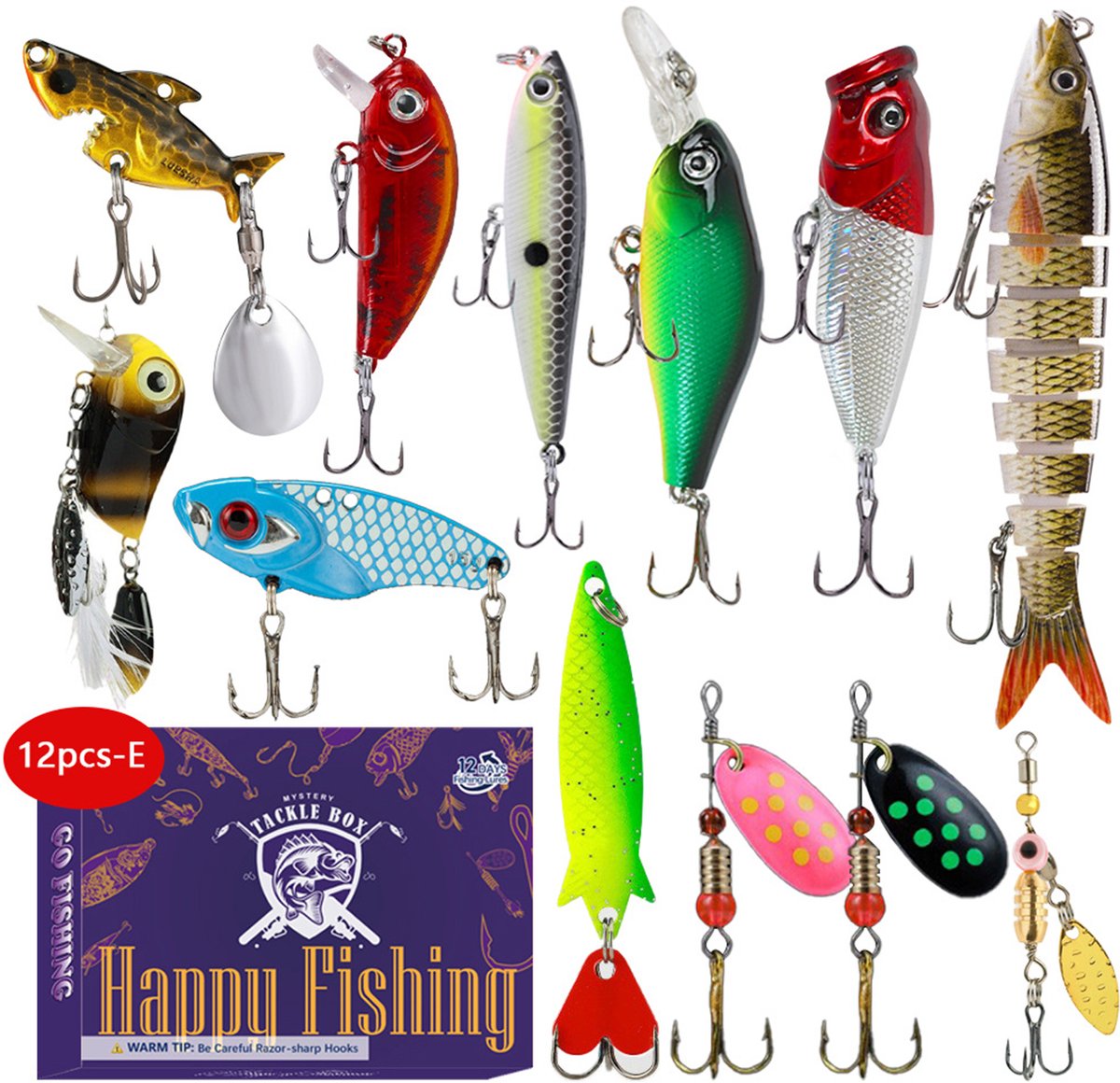 Vissen adventskalender 2026- 12‑delige kunstaas set met meerdelige vis- minnow en draaiende lepels- geschikt voor alle wateren- feestcadeau voor vissers