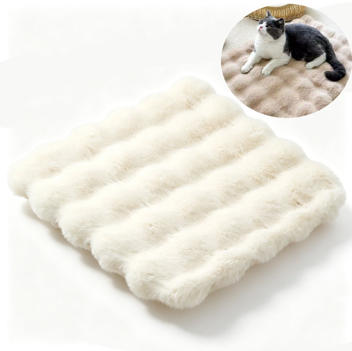 Stoelkussen - Zitkussen - Pluche stoelkussen - Pluche huisdiermat - Antislip - Met antislipdeeltjes - Pluche - 40 × 40 cm - Geschikt voor stoelen in studentenkamers en thuiskantoren, en voor huisdieren - Wit