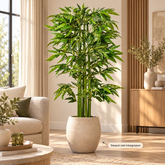 Luxevo Kunstbamboe 160 cm – Kunstplant Bamboe – Realistische Bladeren – Zwarte Pot – Groen