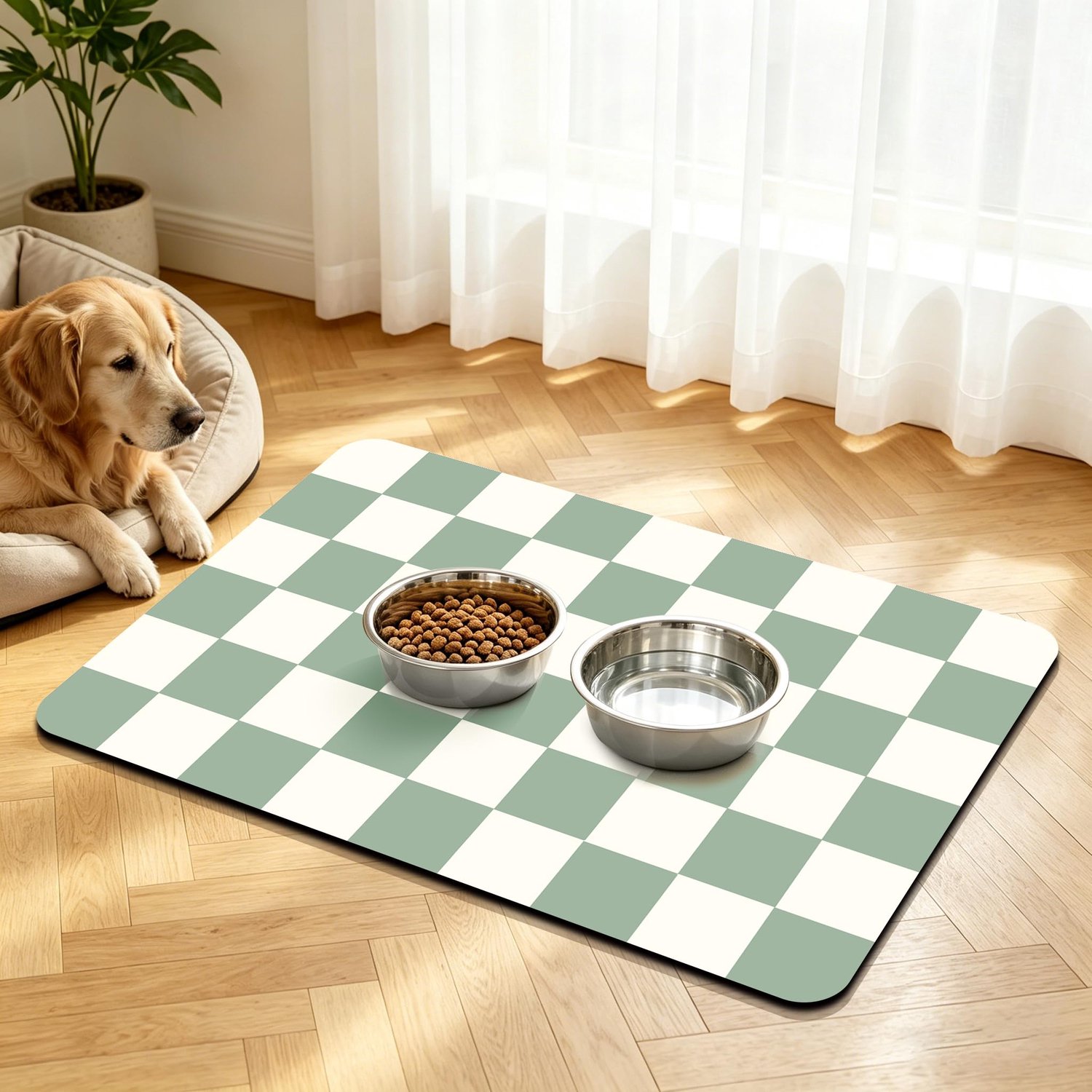 Voerbak mat 40x60cm - Antislip groen - Absorberend - Houdt de vloer schoon - ShopVlot