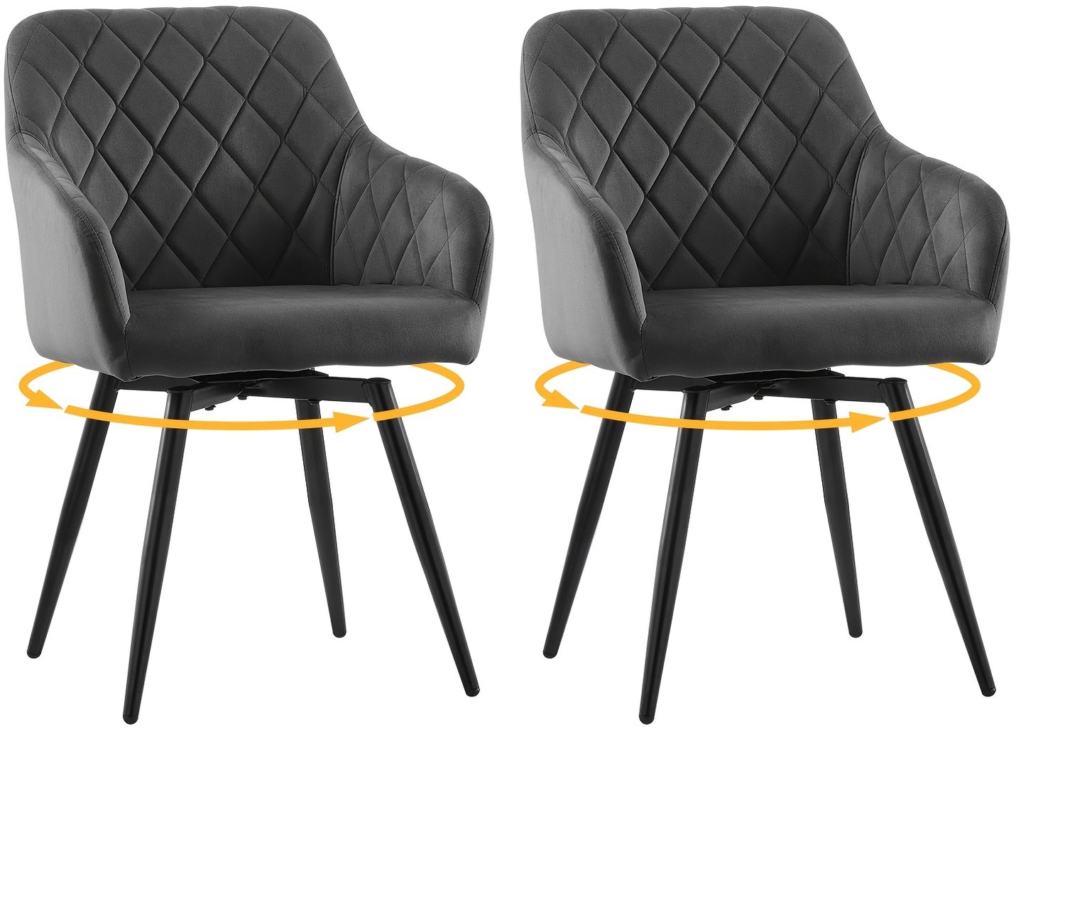 Mura Logistiek Mura Eetkamerstoelen - Fauteuil - Eetstoel - Draaistoel - 360 Graden Draaibaar - Set Van 2 Stoelen - Fluwelen Bekleding - Grijs