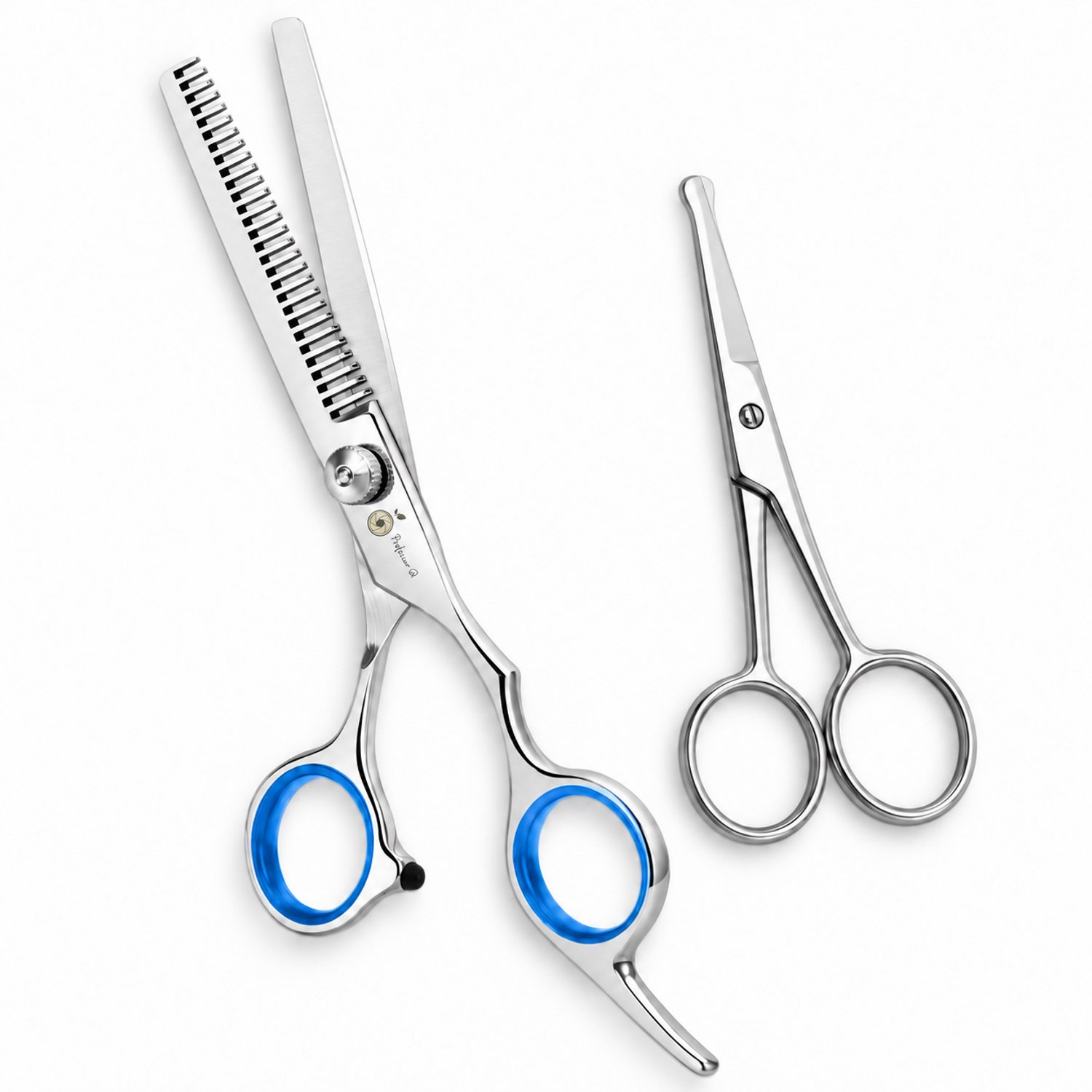 Professor Q Hondentrimset - Effileerschaar met Verstelbare Schroef Blauw - Potenschaar Zilver - 2-delig