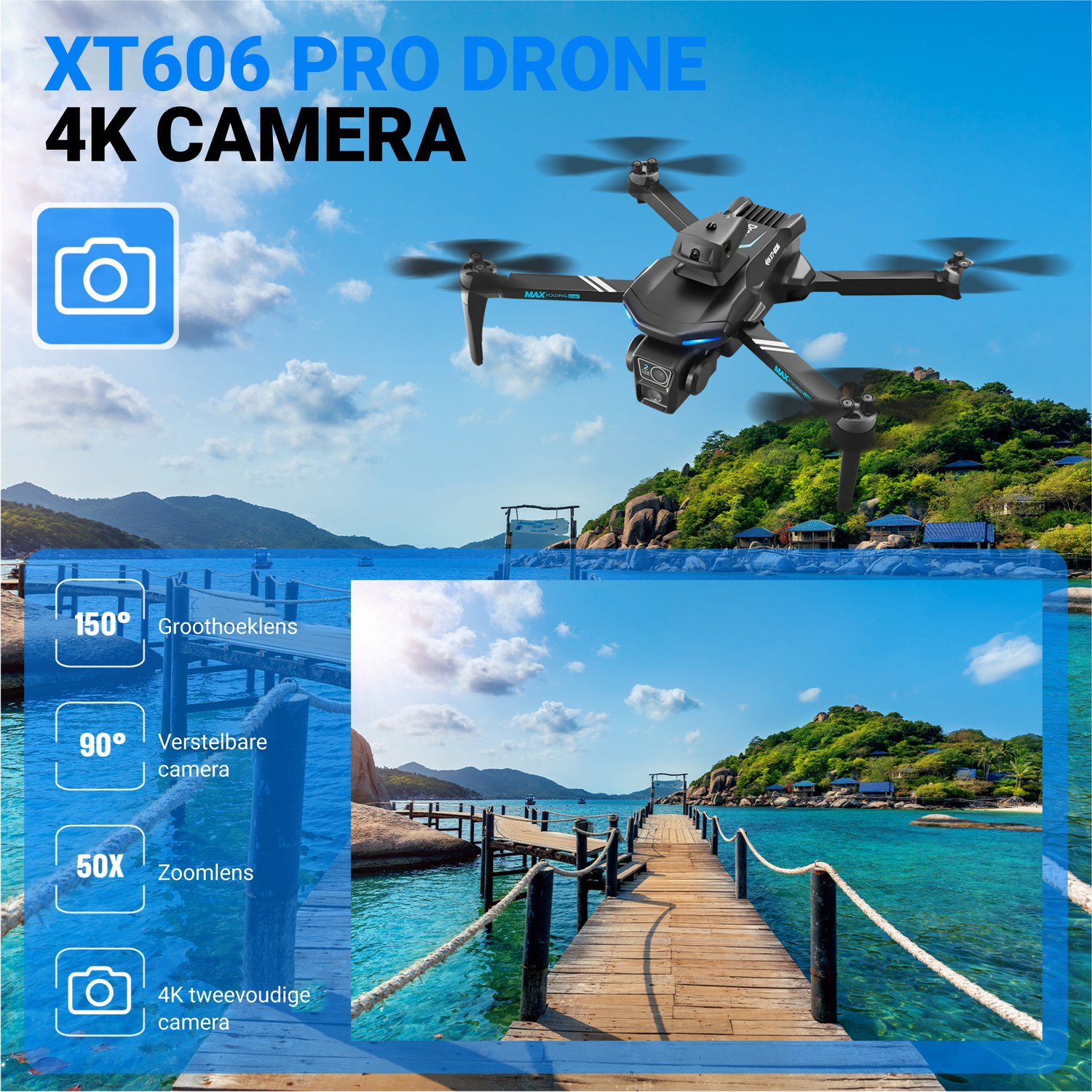 HAWX XT606 PRO Drone - Drone met 4K Camera - Mini drone - Voor Kinderen/Volwassenen - Drones - Tot 120 Minuten Vliegen - Incl. 3 Batterijen, Opbergtas, Landing Pad thumbnail 6