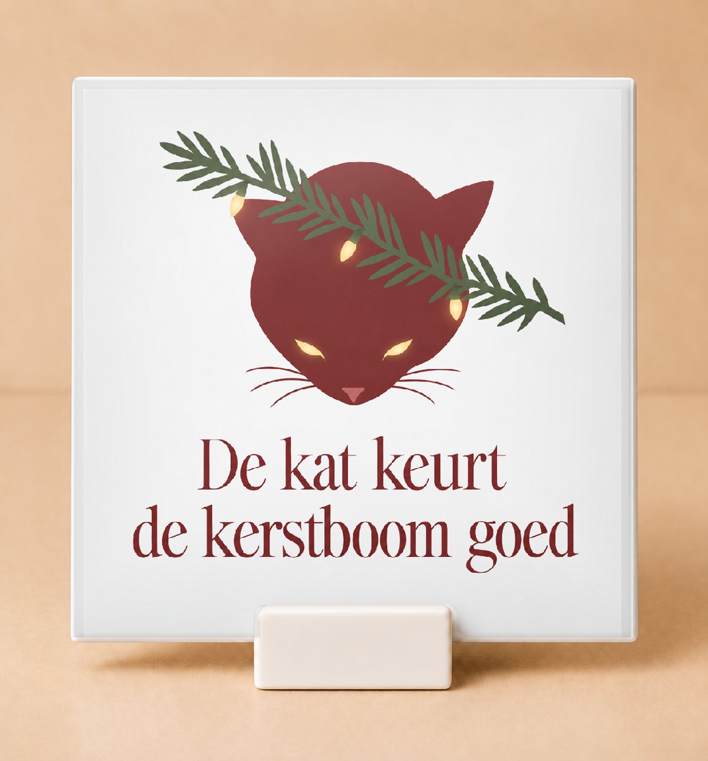 Bedruk King Speelse Huisdier in Kerstmodus Tegel – Sfeervolle Wanddecoratie voor Dierenliefhebbers en Kerstfans - 15 x 15 cm met houder Wit
