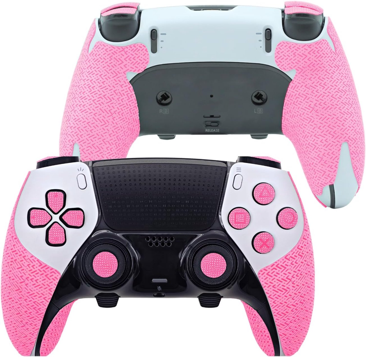 SnelShoppen - Controller Grip voor PS5 Dualsense/Edge - Textured Skin Kit - Anti-Skid, Zweetabsorberend, Roze, 0.5mm Dikte