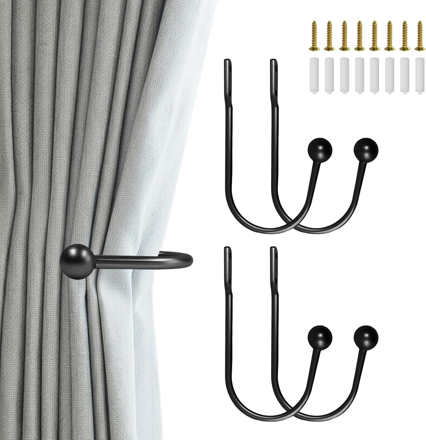 4 Pcs Curtain Curtain Holders, Curtain Pull Backs Wall Mount, Metal Fixing Hooks, Window Treatment Holders, Decorative - ShopVlot