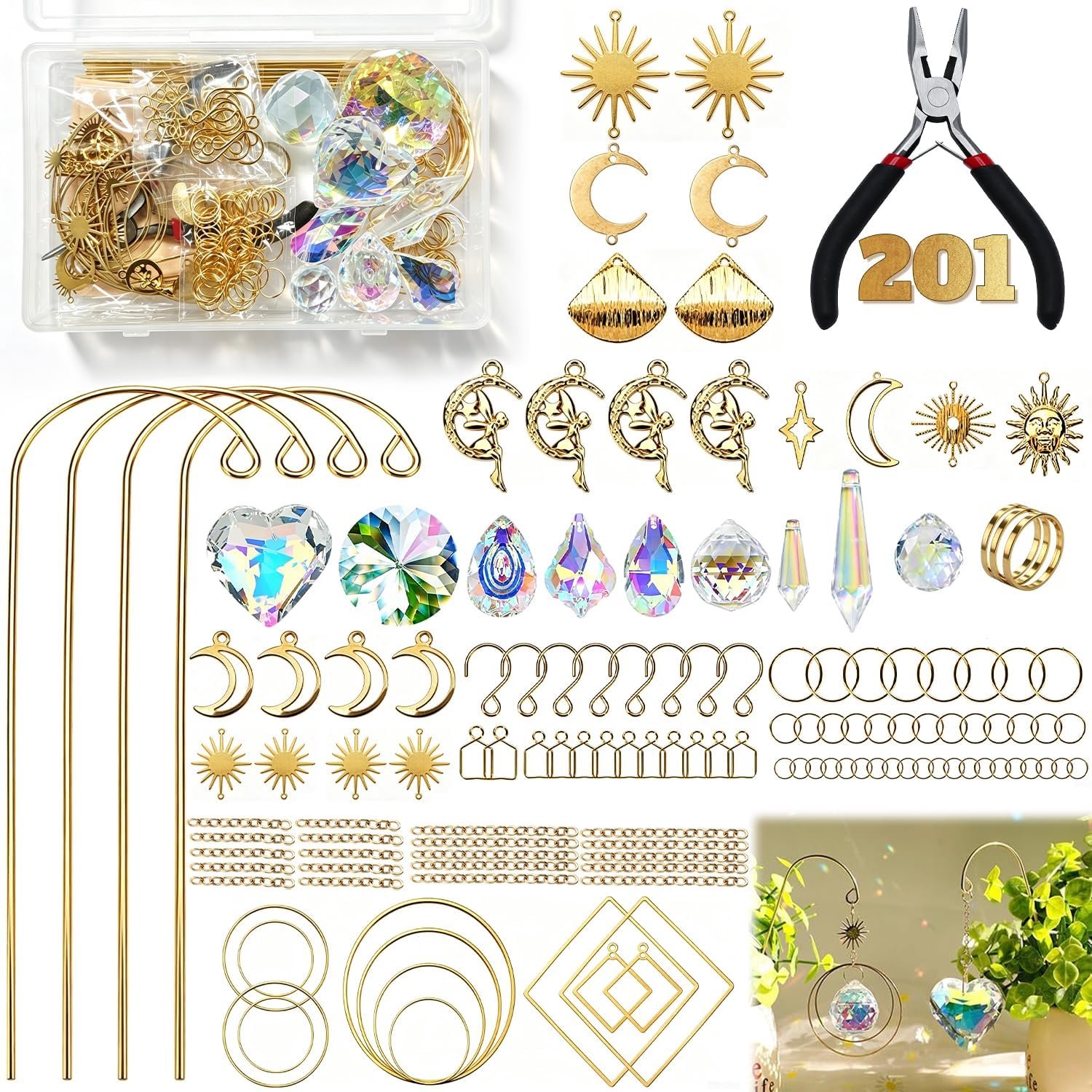 SnelShoppen - 201-delig Kristallen Zonvanger Set DIY - Maak Regenboog Effecten voor Raam, Balkon, Tuin en Thuisdecoratie - Creatief Knutselmateriaal