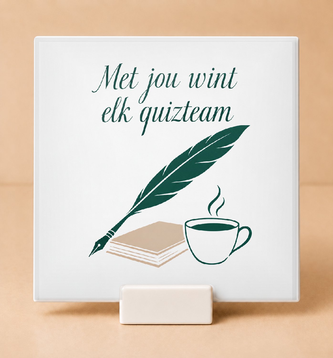 Bedruk King Minimalistische Sportquizkampioen Tegel – Strakke One-Line Art voor Quizliefhebbers en Winnaars - 11 x 11 cm met houder Wit
