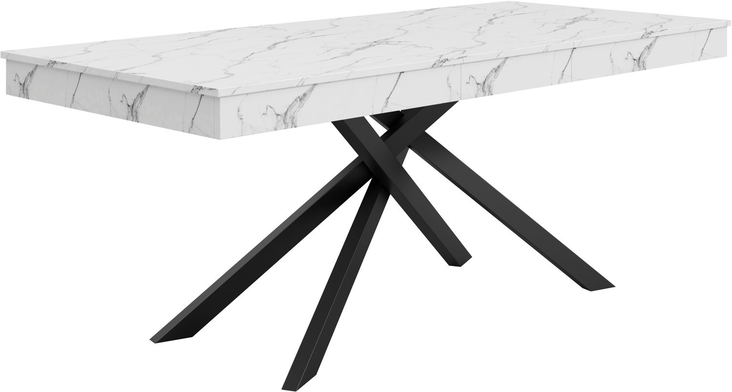 SONNENH Uitschuifbare eettafel - 140 tot 180 cm - MDF en metalen kruispoten - Wit marmerlook