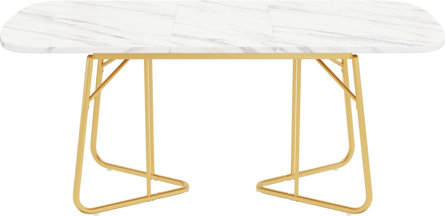 SONNENH Uitschuifbare eettafel - 140 tot 180 x 80 cm - Wit marmerlook / goudkleurig
