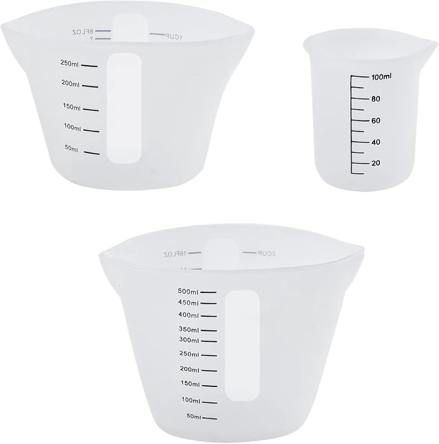 Dailygoods- Maatbeker Set 3 Stuks - Siliconen Maatbeker 100/250/500 ml - Doorschijnend - Voor Gietvormen - Schaal met Nauwkeurige Meting - Materiaal: