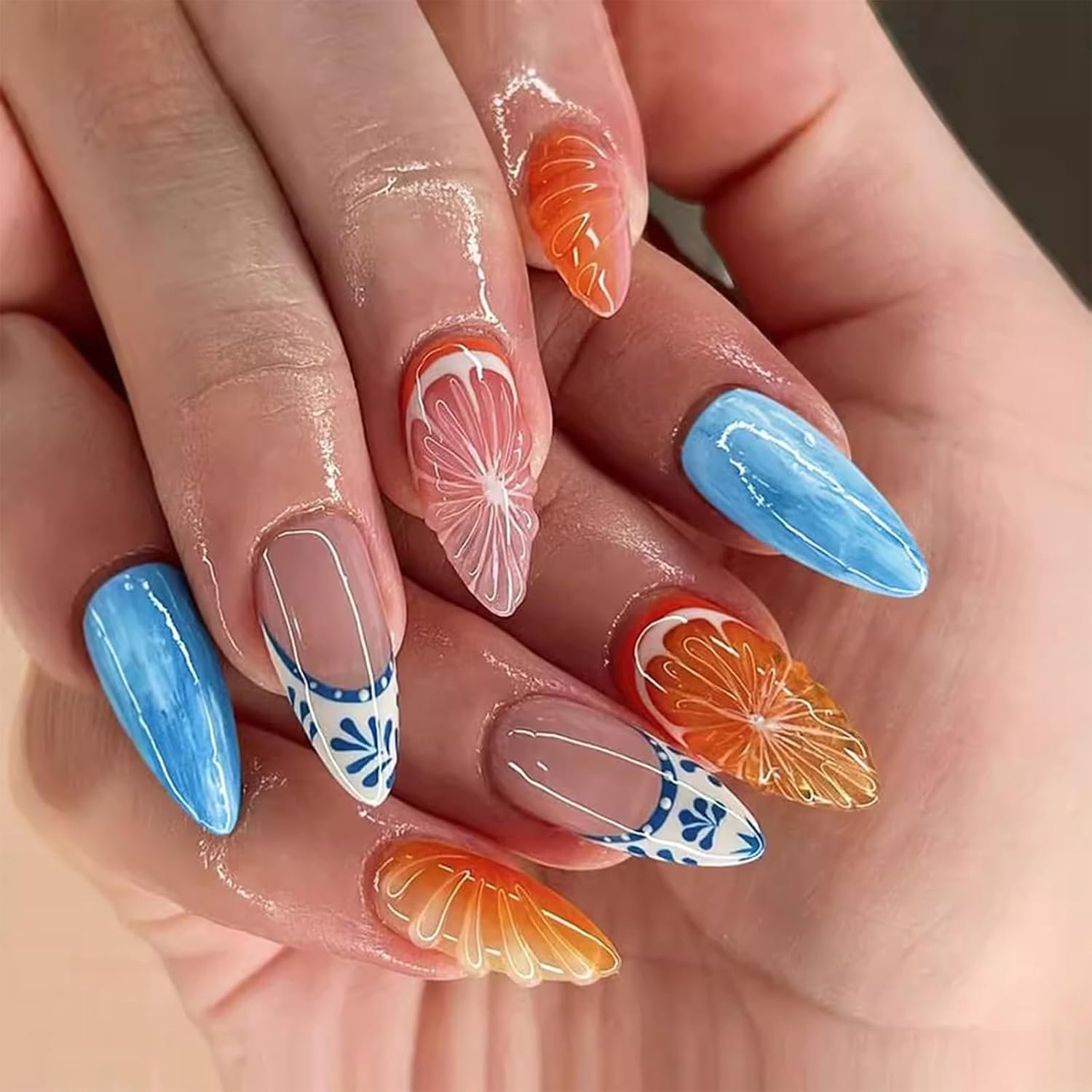 Dailygoods- Nagels 24 Stuks - Amandelvormige Kunstnagels - Press-on Nagels - Acryl - Lijm Inclusief - Milieuvriendelijk Materiaal
