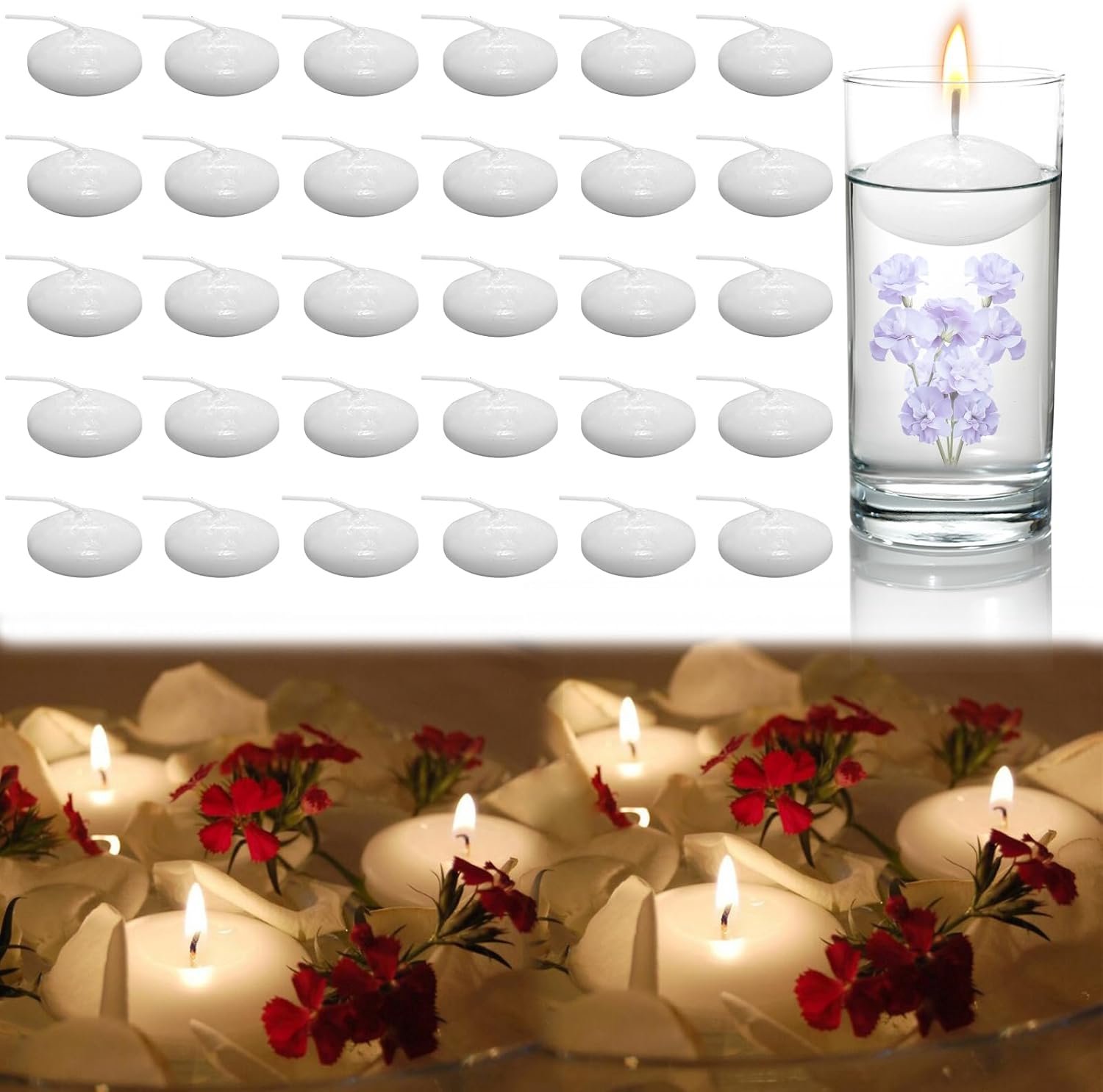 Drijfcandles 30 Stuks - Wit - Rookvrij - 3,8 x 1,5 cm - Voor Decoratie