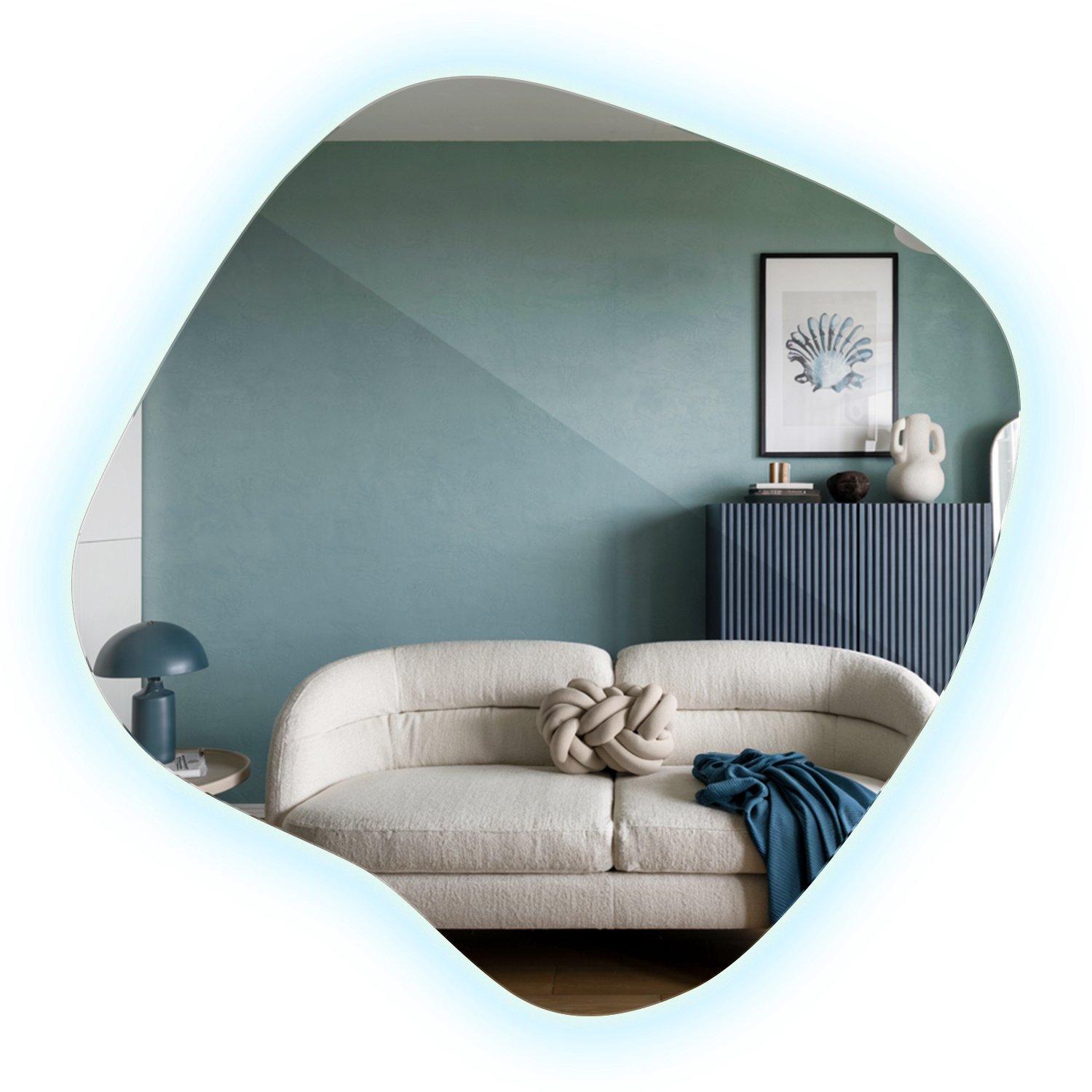 WallMuralia - Wandspiegel LED Koel licht - 48,3 x 47,9 cm - Asymmetrische spiegel - Organische spiegel - Decoratieve wandspiegel - Spiegel spetter