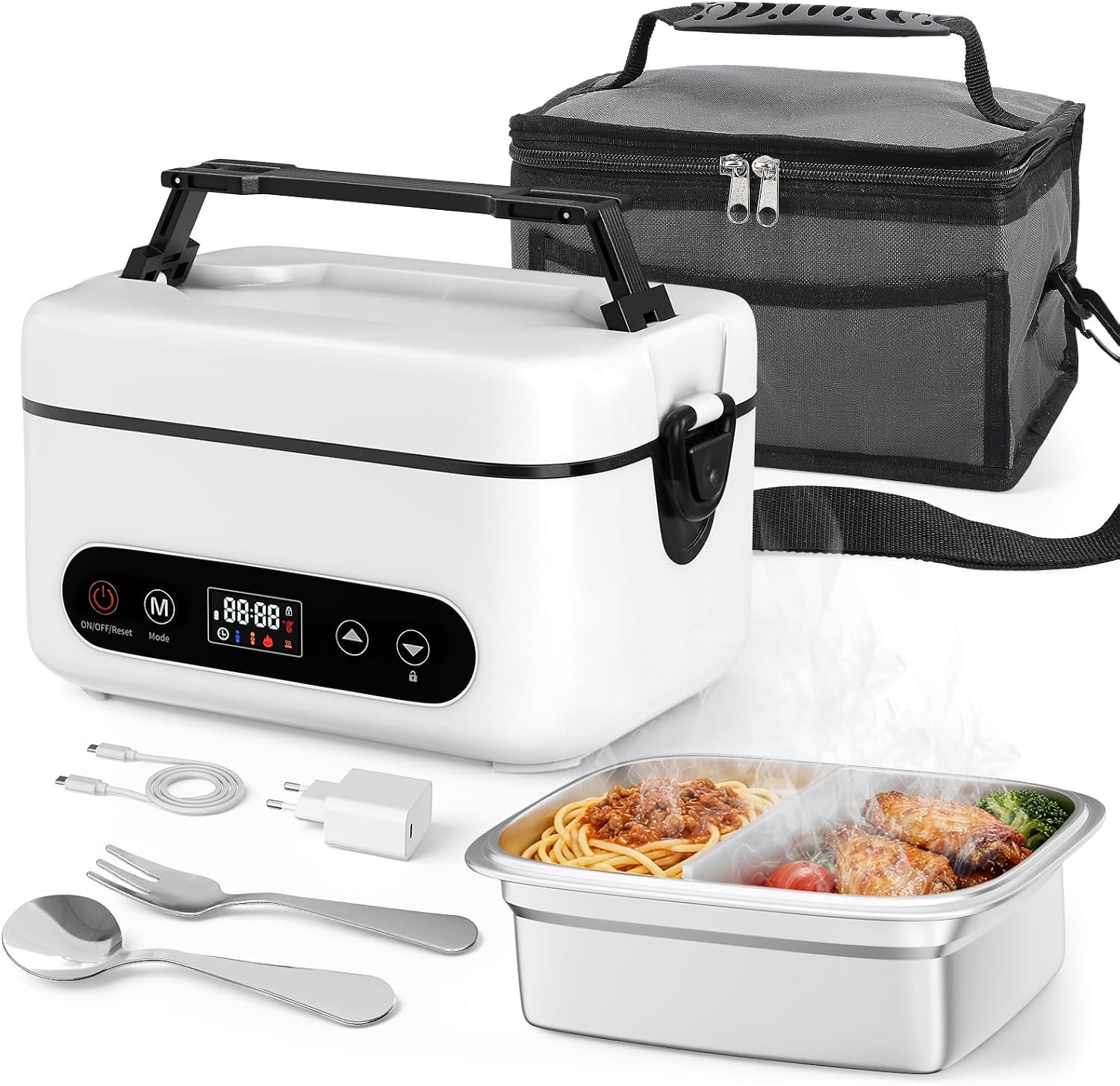 Heated bowl with battery, heated lunch box with programmable heating, lunch box for adults, 1 l, heated lunch box with - ShopVlot