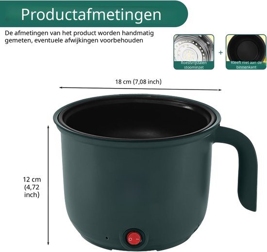 Warmara Hotpot - Elektrische Hotpot - Hot Pot - Groen - 20cm x 18cm x 13cm — afbeelding 4
