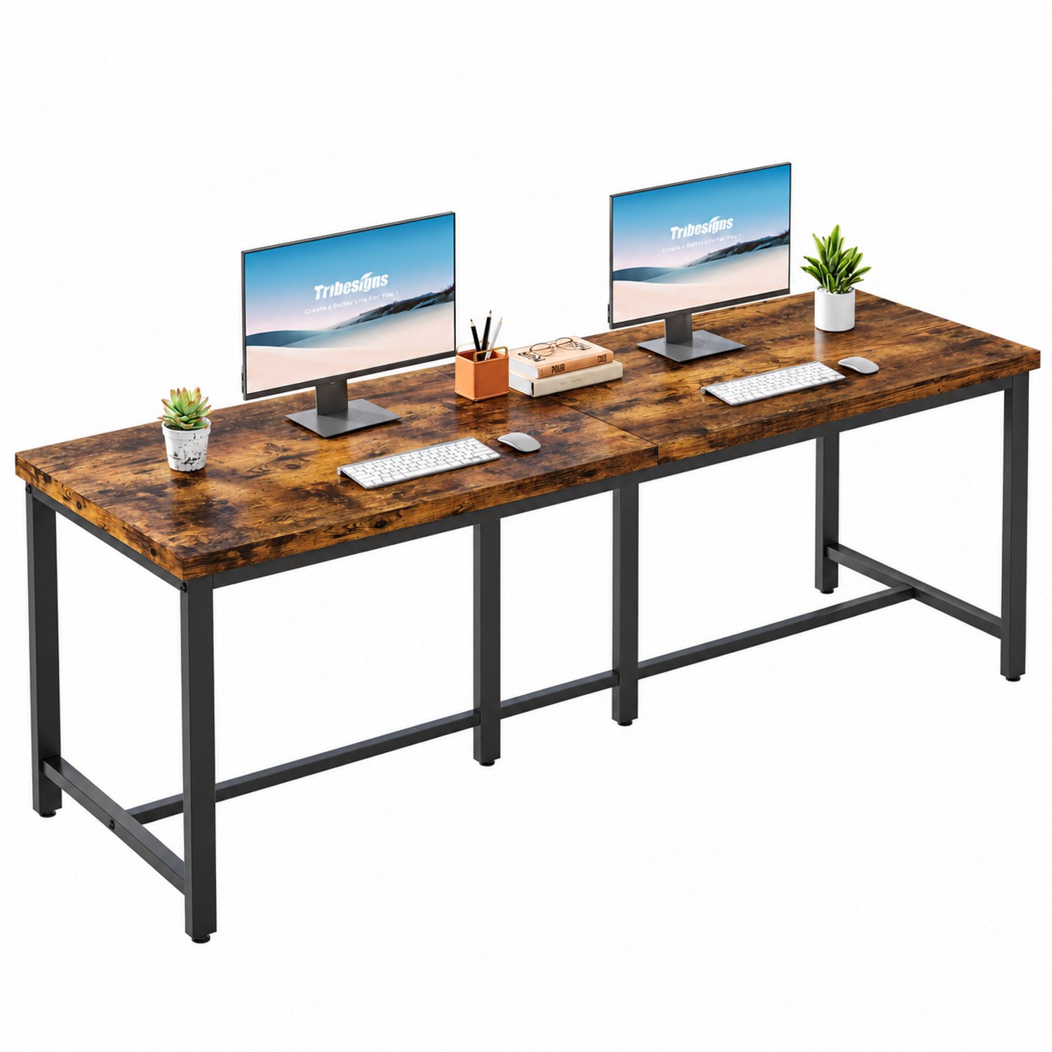 Atlasyx bureau - Tafel - Bureautafel - Computertafel - Schrijftafel - Bureau bruin - Dubbel bureau - 2-Persoons - 200 x 60 x 75 cm