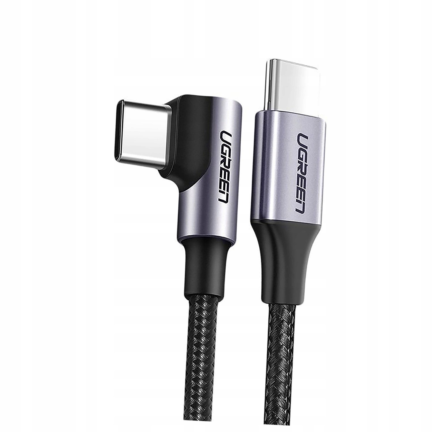 Ugreen USB-C Kabel (Recht/Haaks) PD QC 60W 3A 2m Grijs