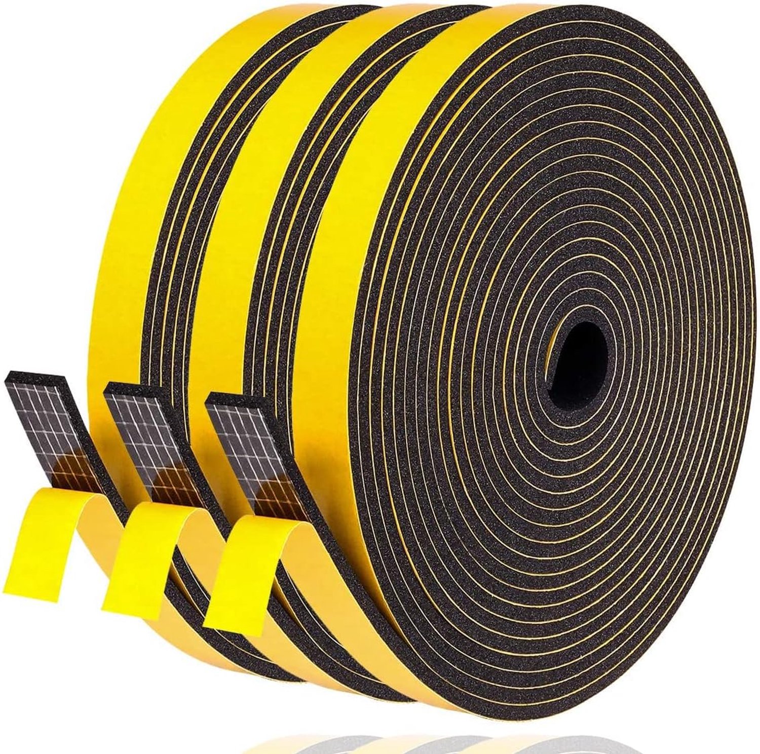 SnelShoppen - Zelfklevende Raamafdichting Tape 12 mm x 3 mm, 15 m Foam Tape voor Geluidisolatie, Deur- en Raamsealing, Rubber Strip in Zwart