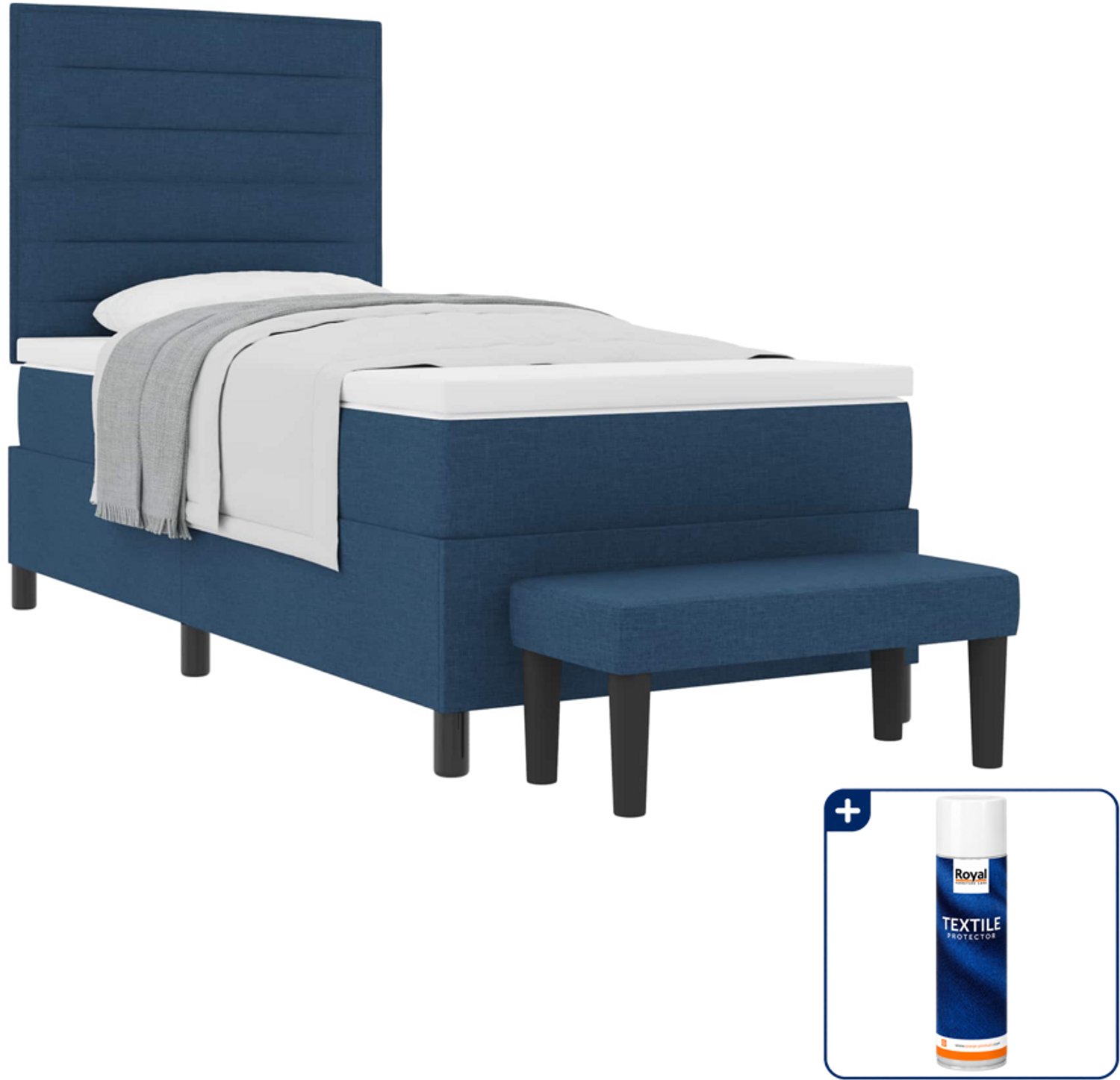 vidaXL boxspringbed - 100 x 200 cm - stof - blauw - Inclusief textielbeschermer 500 ml
