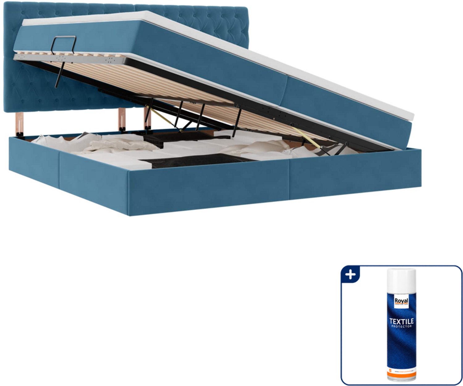 vidaXL led opslagbed met matras 200 x 200 cm - fluweel - donkerblauw - Inclusief textielbeschermer 500 ml Zwart
