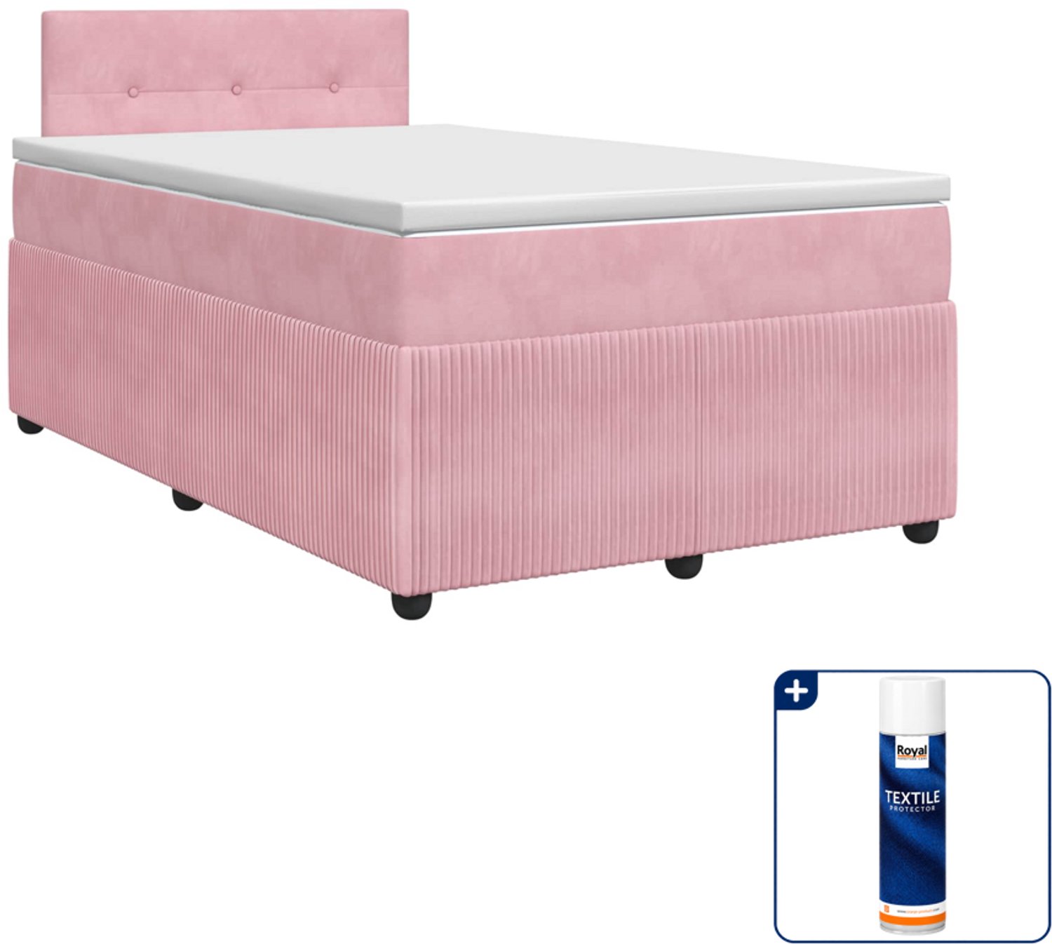 vidaXL boxspringbed - 120 x 190 cm - fluweel - roze - Inclusief textielbeschermer 500 ml
