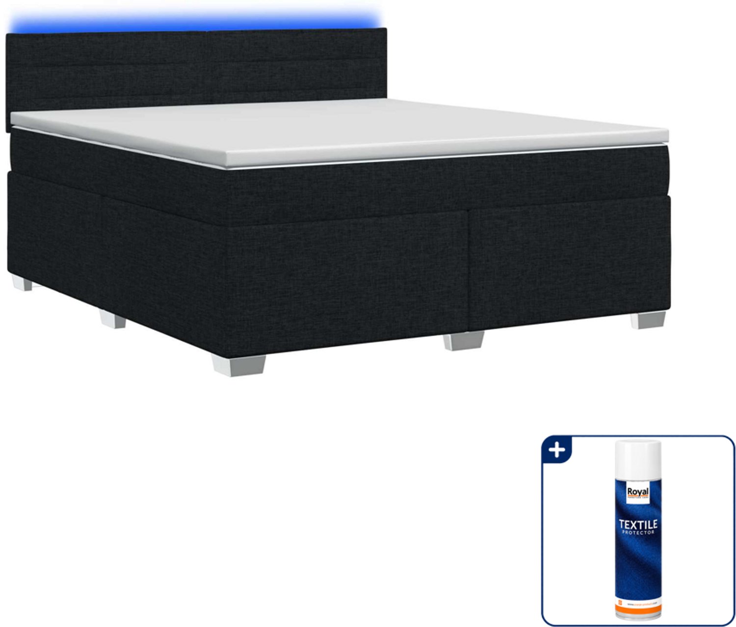 vidaXL boxspring bed - 140 x 190 cm - zwart - Inclusief textielbeschermer 500 ml