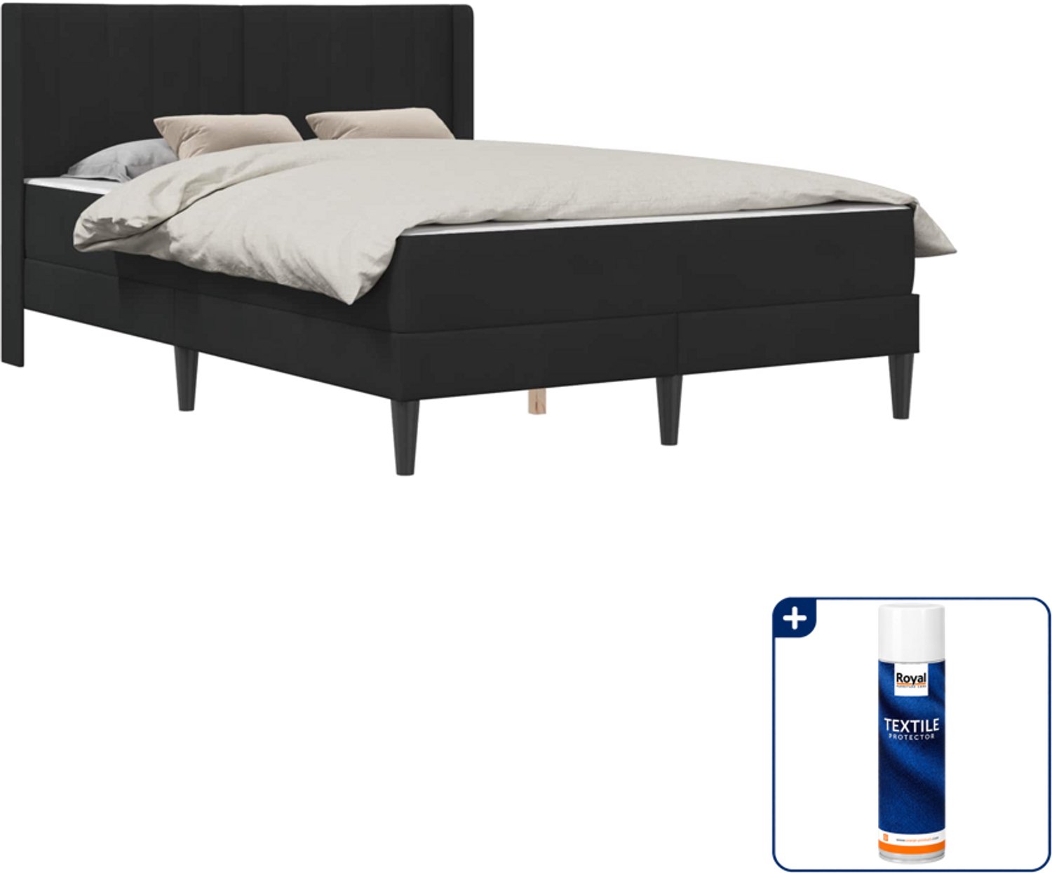 vidaXL Bedframe met matras - Small double 140 x 200 cm - Zwart - Inclusief textielbeschermer 500 ml