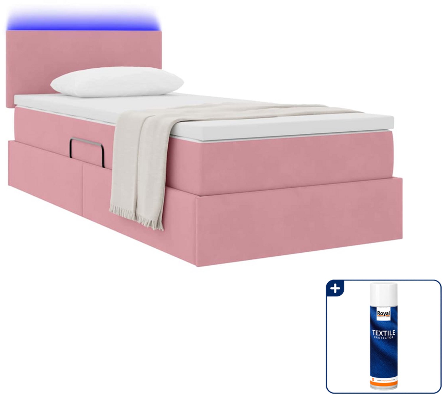 vidaXL led opslagbed met matras - 90 x 200 cm - roze - Inclusief textielbeschermer 500 ml Bruin