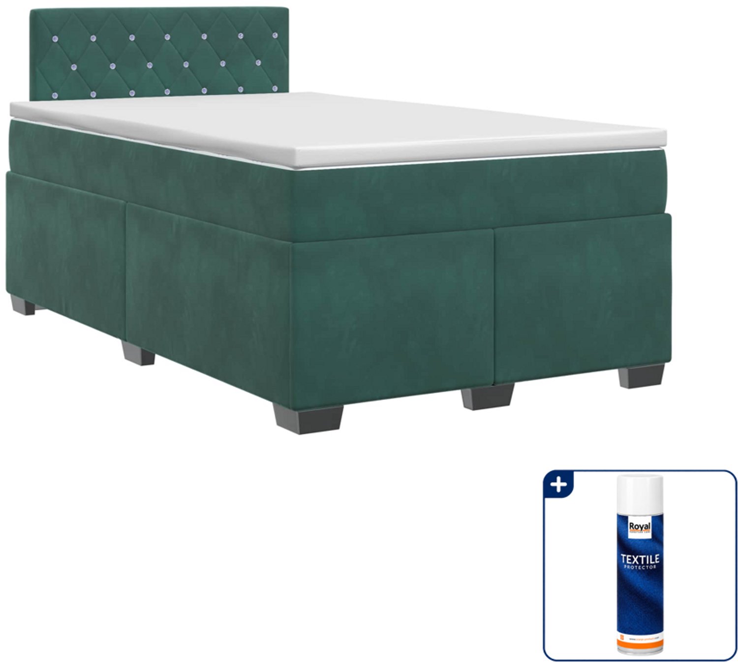 vidaXL boxspringbed - 120 x 190 cm - fluweel - donkergroen - Inclusief textielbeschermer 500 ml