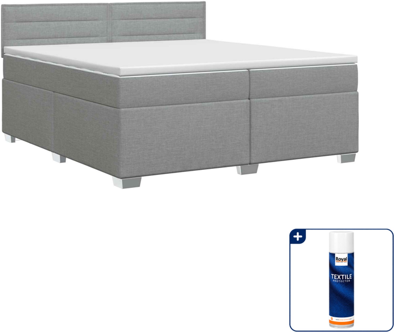 vidaXL boxspringbed - Super kingsize - 200 x 200 cm - lichtgrijs - Inclusief textielbeschermer 500 ml