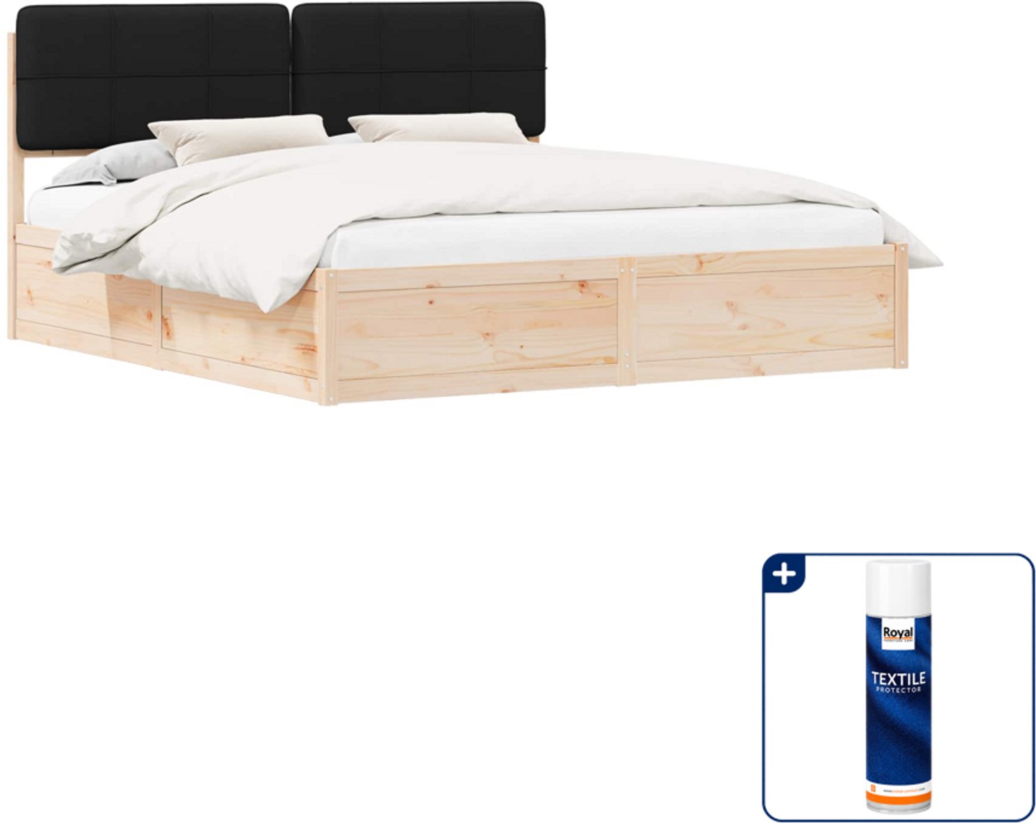 vidaXL bedframe - 200 x 200 cm - massief grenenhout - zwart - Inclusief textielbeschermer 500 ml Tan