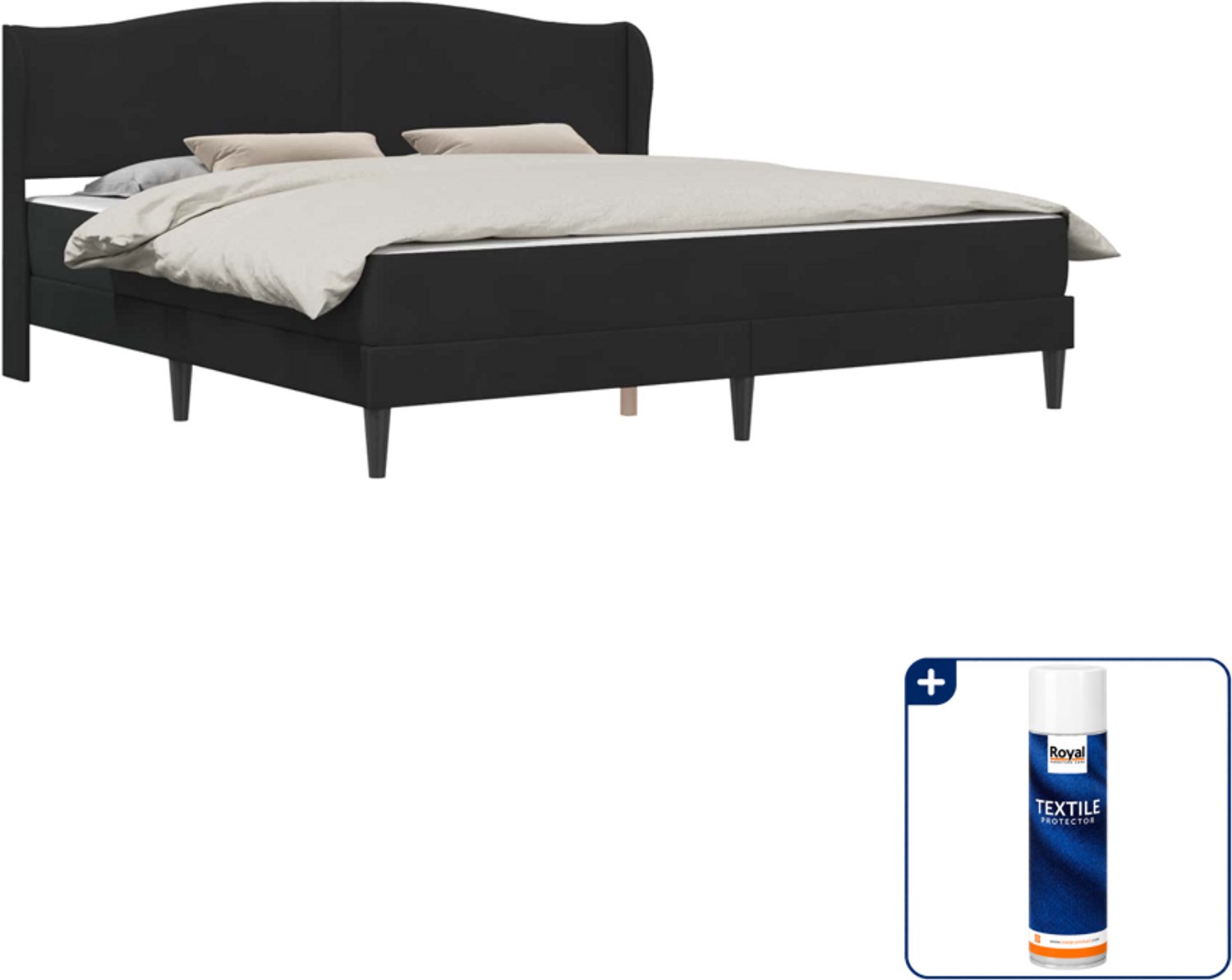 vidaXL Bedframe met matras - Kingsize - 180 x 200 cm - zwart - Inclusief textielbeschermer 500 ml