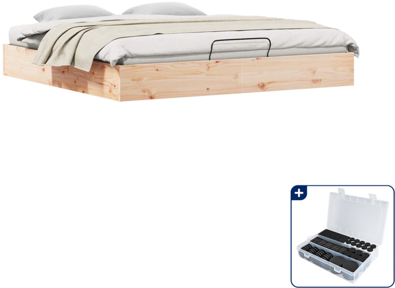 vidaXL ottoman bedframe - 200 x 200 cm - massief grenenhout - naturel - Inclusief antikrasvilt 177-delig Bruin
